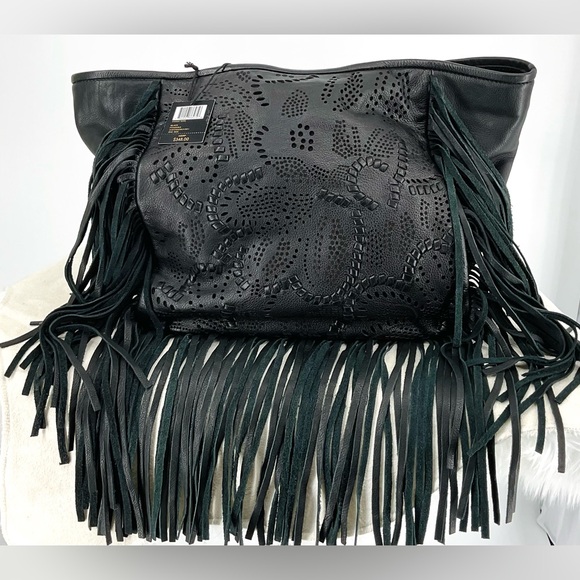 Frye Vivian Fringed Oversized Tote Black NEW - Picture 12 of 13